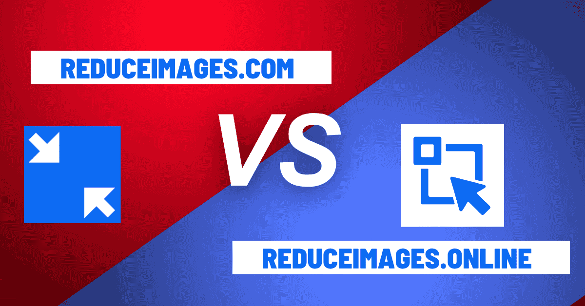 Side-by-side comparison of ReduceImages.com vs ReduceImages.online showing features, formats, and performance metrics