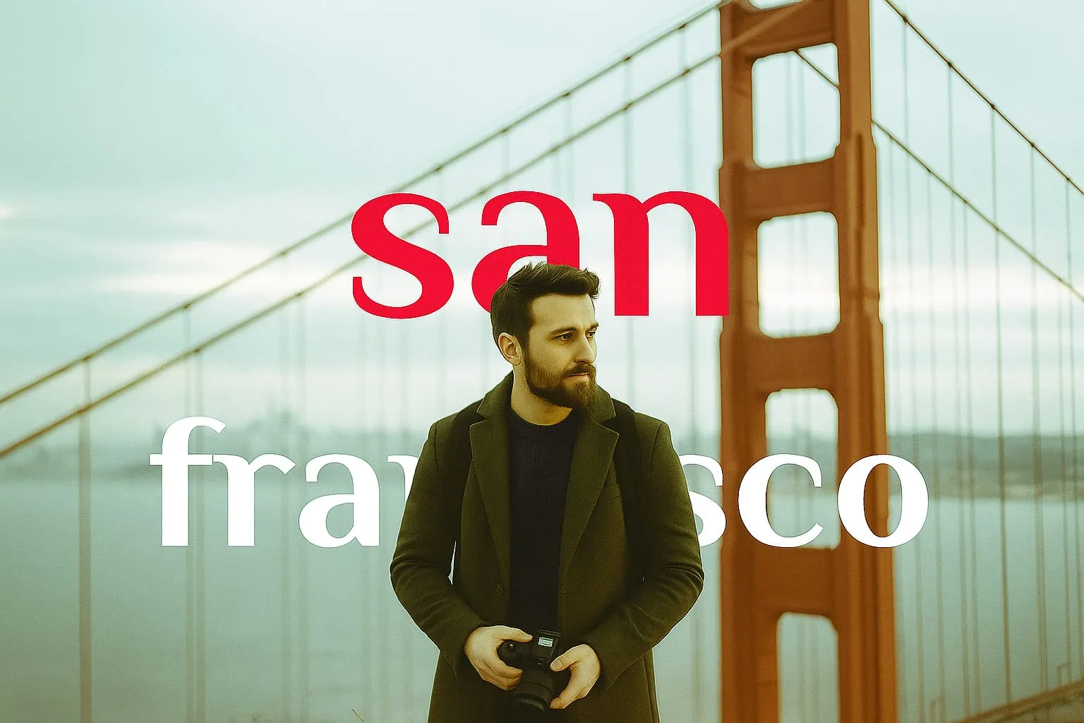 San Francisco bridge with SF text behind image effect - Travel photography design