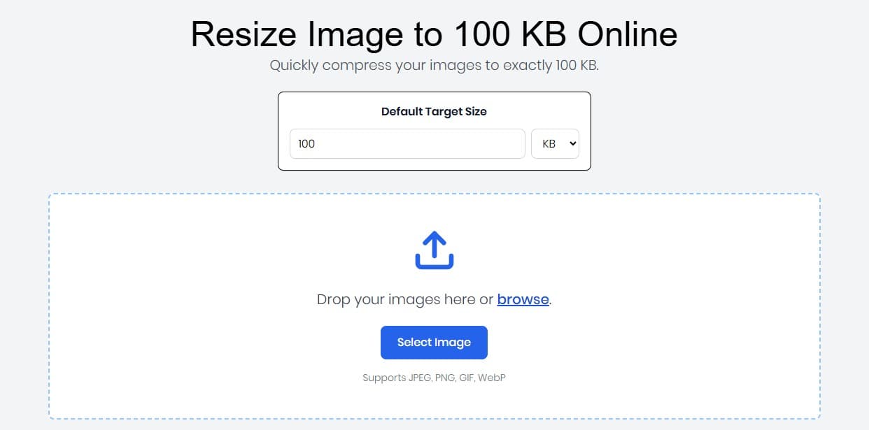 Upload image to 100 KB compressor